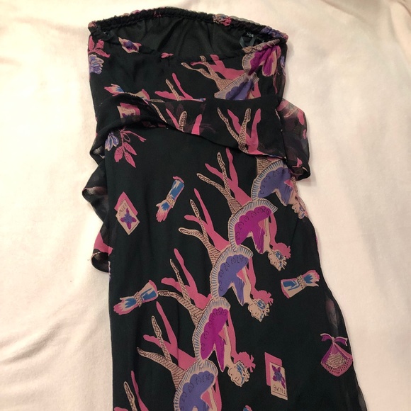NWT BETSEY JOHNSON Strapless Black Print Evening Dress - Picture 2 of 8